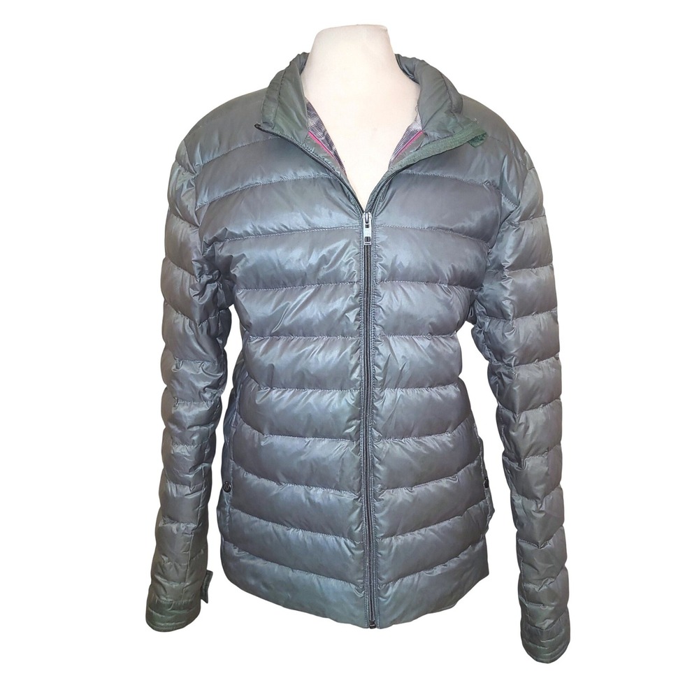BMW Motorsport Silver Green Metallic Ultra Light Down Puffer Jacket Coat Women L